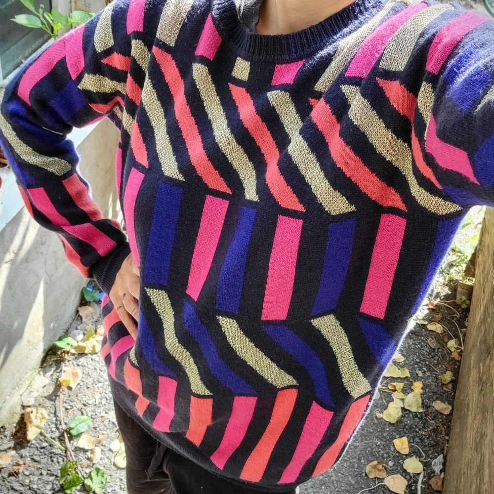 Peace Dove oversized colorful Soft angora woolblend knit sweater, vintage style